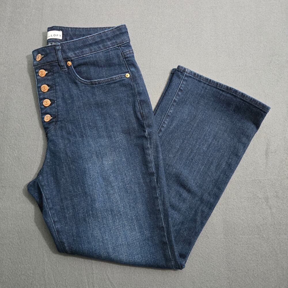 LOFT Dark Blue Cropped Button-Fly Jeans